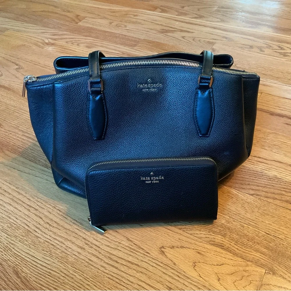 Kate Spade Black Pebble Leather Bag and Matching Wallet